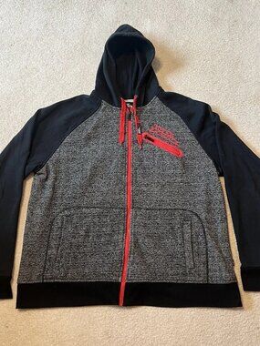 Vintage No Fear Y2K Skater Punk XXL Full Zip Hoodie Gray Black Red Streetwear